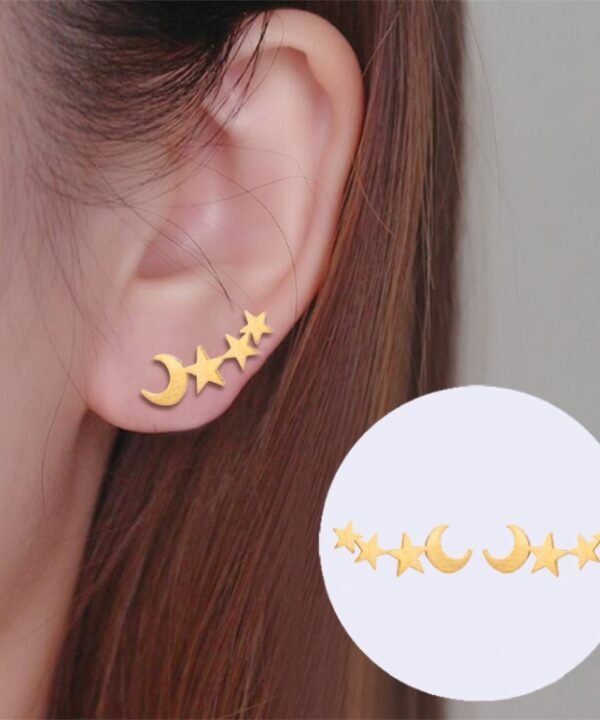 Simple Moon Star Stud Earrings for Women Birthday Gift Jewelry, Gold, Rose Gold, Silver