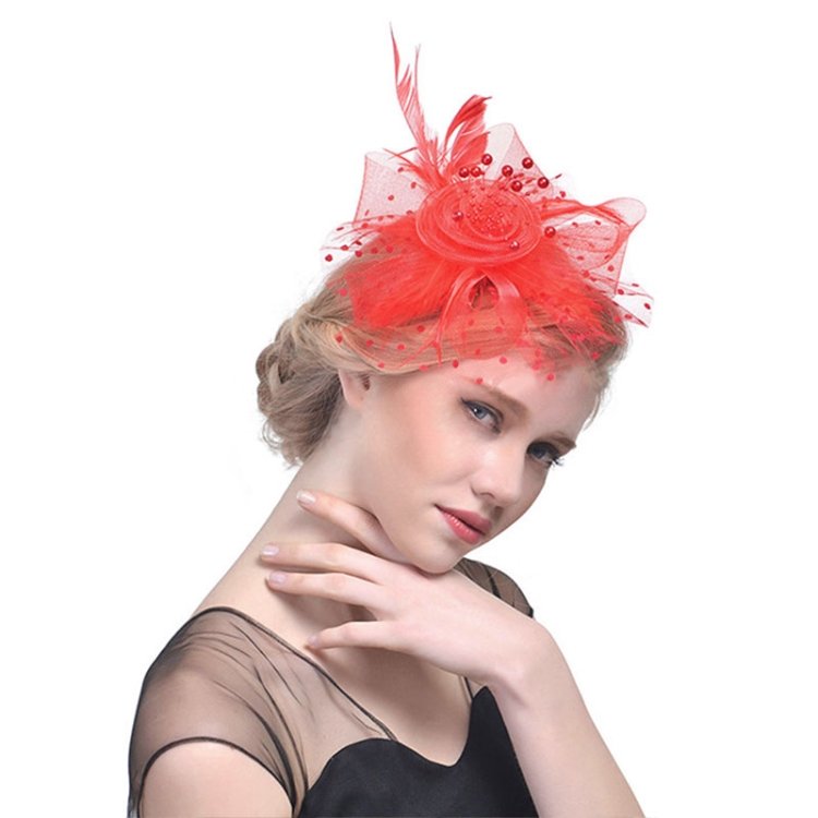 Handmade Bride Mesh Hair Accessories Wedding Photo Hat Headwear, Red, Blue, Navy, Black, White, Gray, Pink, Beige - Image 2