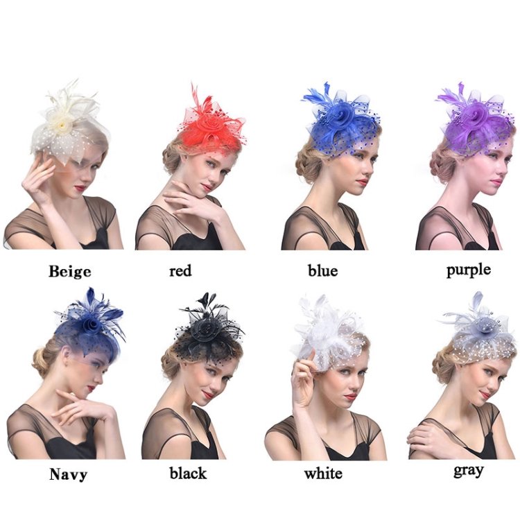 Handmade Bride Mesh Hair Accessories Wedding Photo Hat Headwear, Red, Blue, Navy, Black, White, Gray, Pink, Beige - Image 5