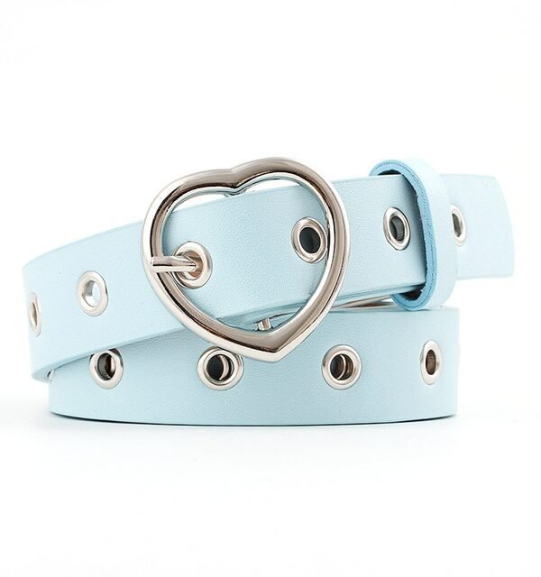 3PCS Narrow Thin Leather Silver Metal Heart Buckle Belts for Women, 105cm