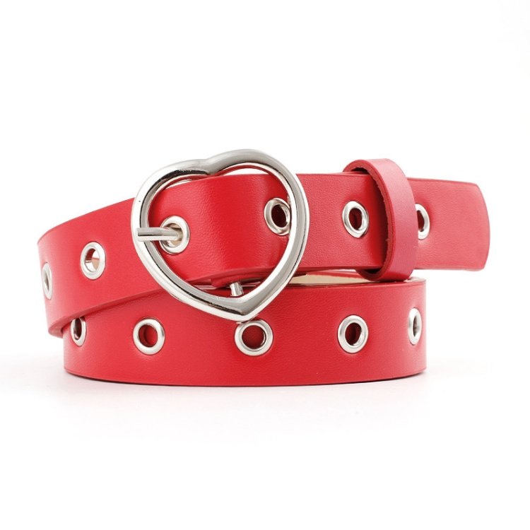 3PCS Narrow Thin Leather Silver Metal Heart Buckle Belts for Women, 105cm - Image 3