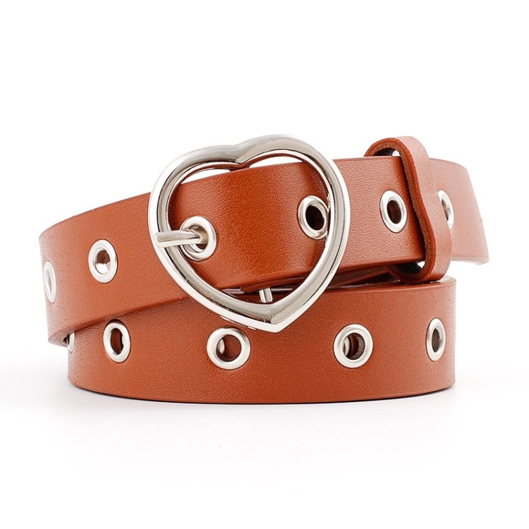 3PCS Narrow Thin Leather Silver Metal Heart Buckle Belts for Women, 105cm - Image 5