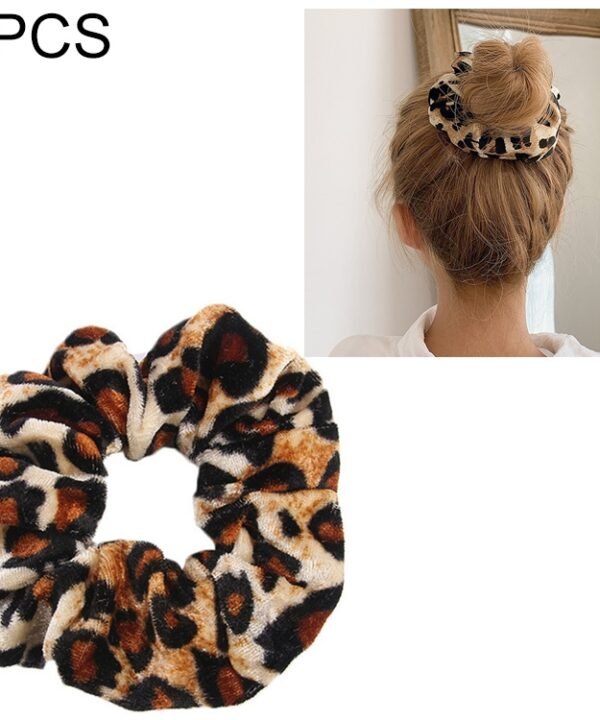 2 PCS Velvet Leopard Hair Ring Gold Velvet Headband Flannel Hair Band Hairball Hair Pocket Flower, Leopard Print, Black and White dots, Piebald, Black and White Geometry, Fine Leopard Print