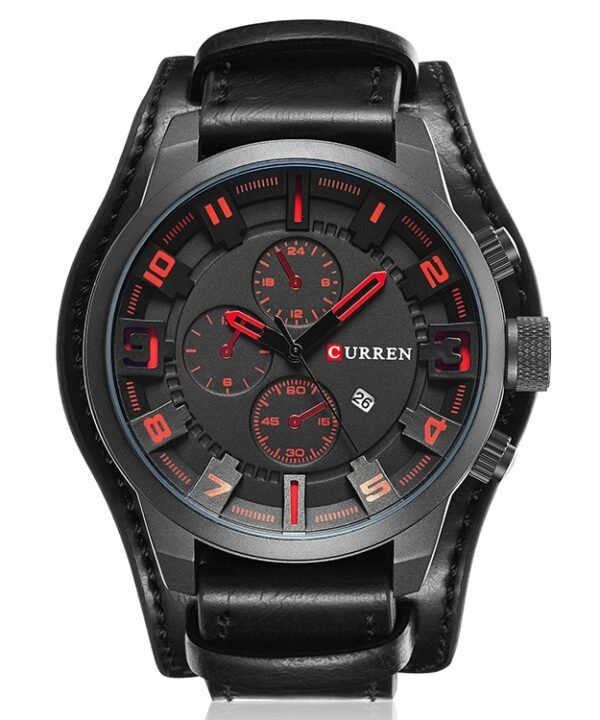 Curren M8225 Army Military Leather Band Men Quartz Watch, Black Red, Black Yellow, Black Grey, Black White, Black Brown