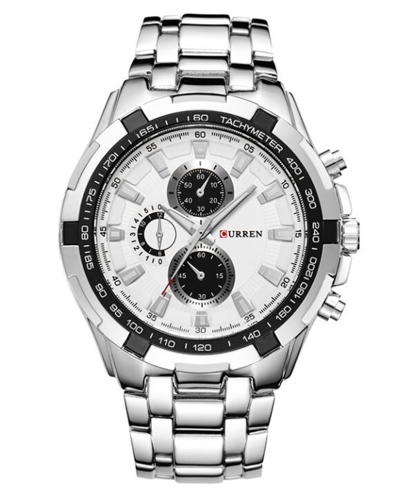 CURREN 8023 Men Stainless Steel Analog Sport Quartz Watch, White case white face, Silver case gold face, Silver case gold ring black face, Black case white face, Black case black face, Black case gold ring white face, Black case gold face...