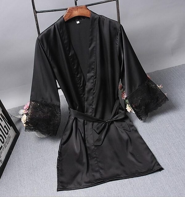 Robes  Elegant Sleepwear Sexy Lace Women Dressing Kimono Silk Bath Robe, M, L, XL, XXL