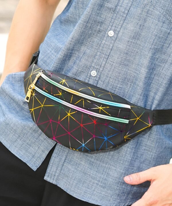 Laser Pattern PU Leather Waist Bags Women Fanny Pack Single Shoulder Bag, Double Zipper Rhombus (Black ), Double Zipper Rhombus (Pink), Double Zipper Rhombus (Sliver)