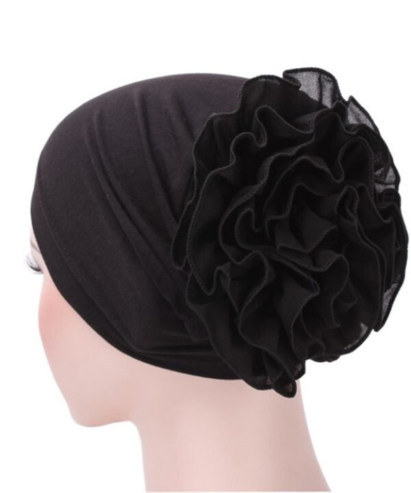 Solid Color Chiffon Big Cap Flower Pullover Turban Hat, One Size