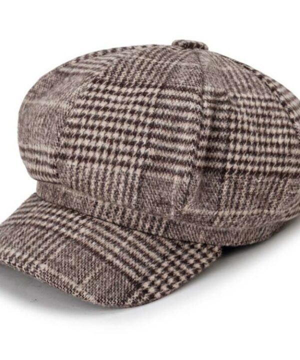 Autumn and Winter Retro Style Woolen Plaid Beret Octagonal Cap, 58cm