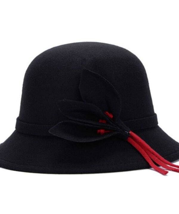 Autumn and Winter Ladies Pot Cap Woolen Top Hat with Flower Decoration, One Size