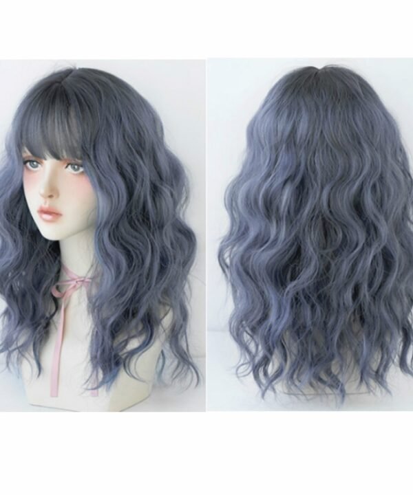 Women's Wool Long Hair With Bangs Natural Fluffy Wig, Pink Brown (Brown On Top) 54CM, Haze Blue (Black On Top ) 54CM, Cold Brown 54CM, Black Brown 54CM