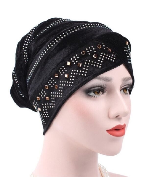 Pleuche Rhinestone Turban Hat Stacking Hat, Adjustable