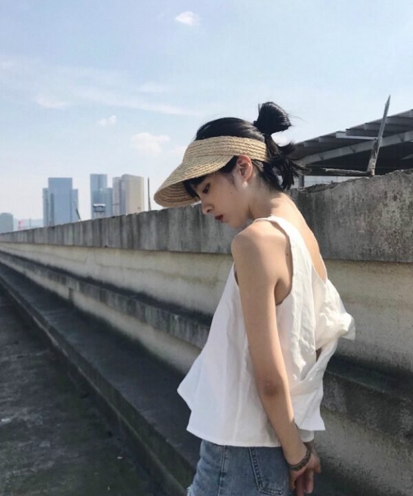 Women Outdoor Pasteable Adjustable Visor Straw Weaving Hat