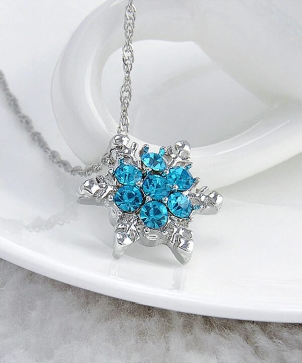 Charm Vintage Crystal Snowflake Zircon Flower Silver Necklaces Pendants Jewelry Gift for Women, Sea Blue, Sky Blue