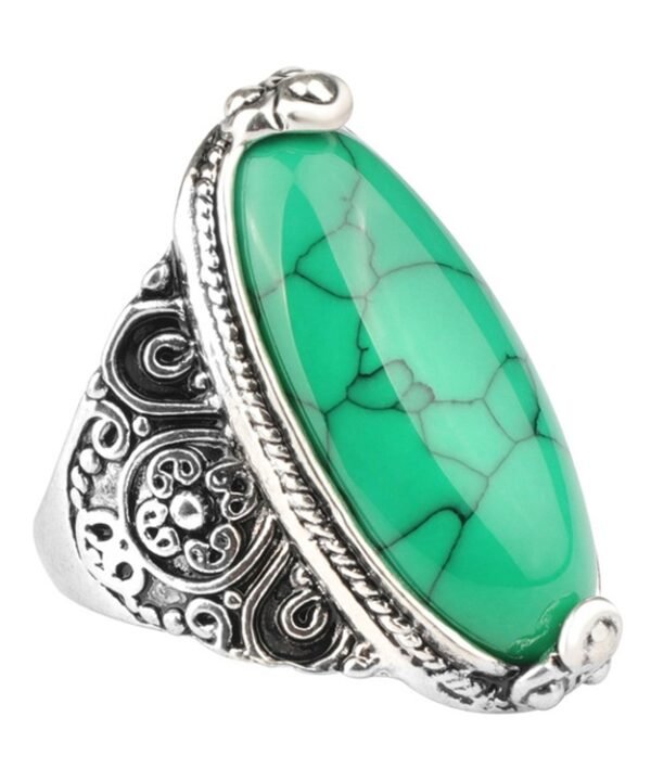 Fashion Vintage Oval Turquoise Flower Ring Women Antique Silver Jewelry, 7, 8, 9, 10