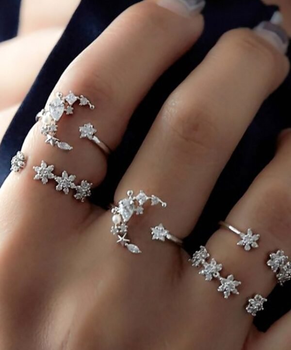 5 PCS/Set Vintage Women Star Moon Adjustable Ring Set