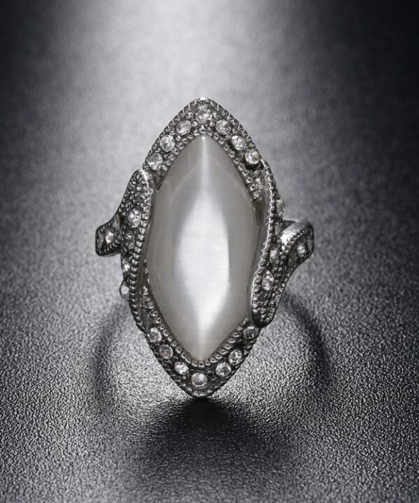 Vintage Silver Plated White Big Oval Opal Ring For Women, 10, 7, 8, 9