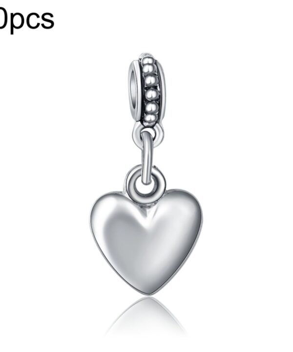 10pcs Heart Shape Smooth Surface Bead Silvering Big Hole Charm Pendants Fit Necklace