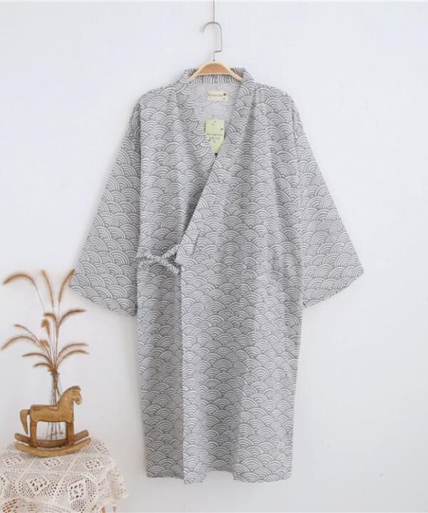Man Pure Cotton Double-deck Bathrobe Kimono Pajamas Home Wear, M, L