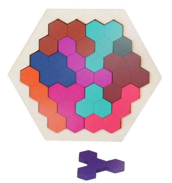 Kids 3D Wooden Puzzles Toy Children Geometry Tangrams Honeycomb Puzzles IQ Brain Training Educational Toys, 10 PCS, 14 PCS