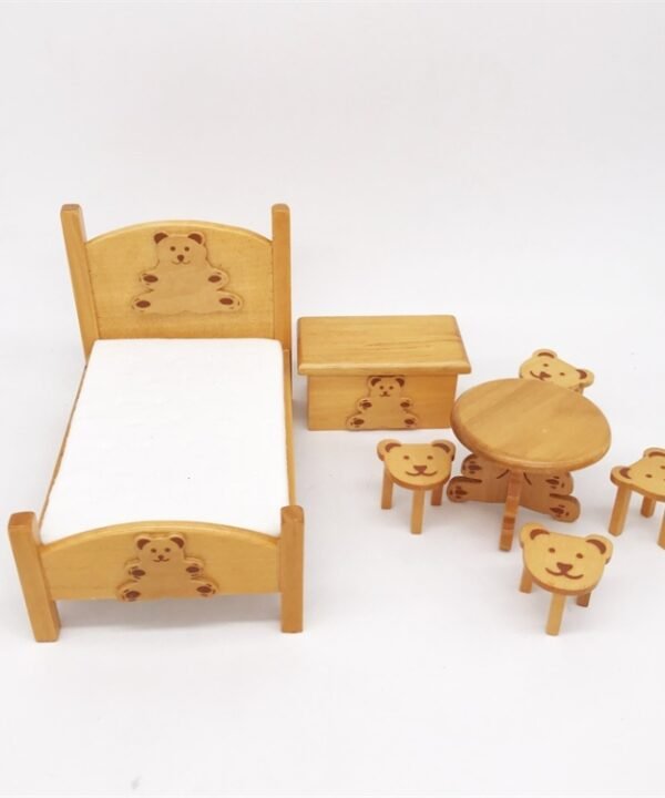 1:12 Mini Doll House Pocket Children Bedroom Small Bear Bed Set, Bear Bed Set