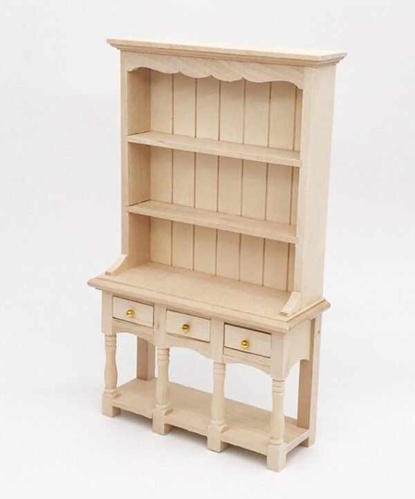 Dollhouse Furniture Miniature Study Room Decoration Wooden Bookcase Cabinet with Drawers, Wooden Bookcase