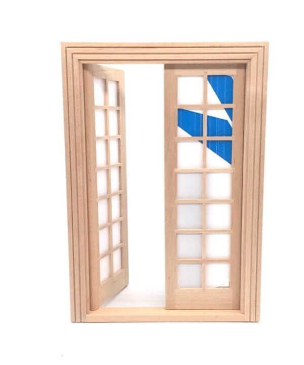 2 PCS 1:12 Dollhouse DIY Mini Door and Window Material Simple 28 Grids Double Ppen Door