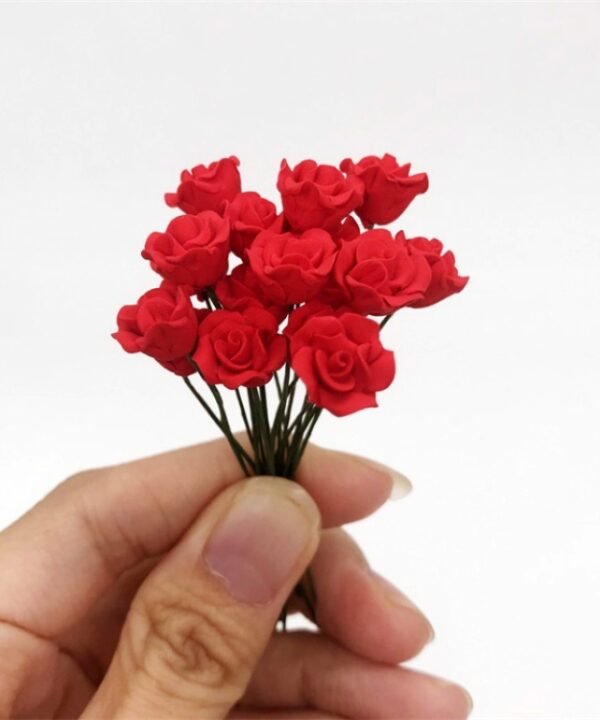 10 PCS 1:12 Mini Doll House Garden Bedroom Scene Decoration Roses, Dark Red