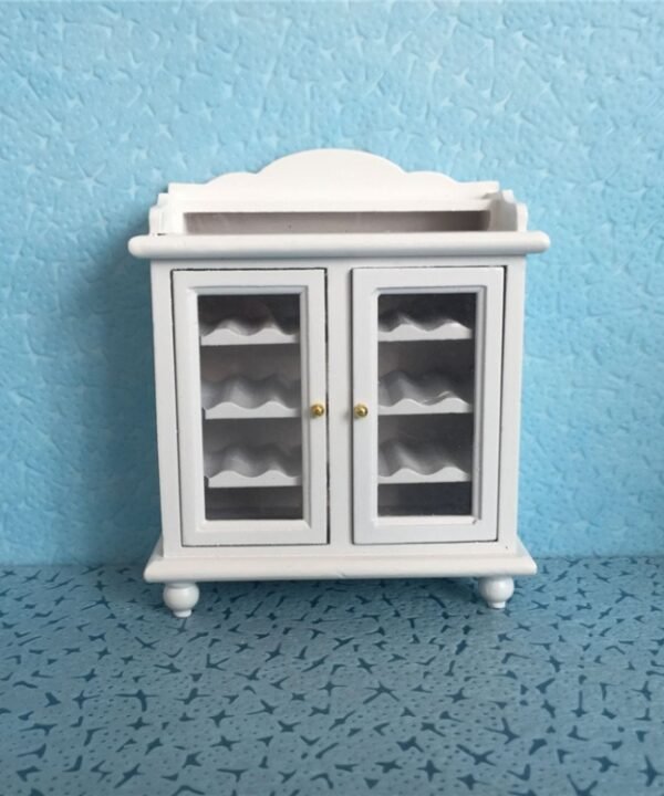 1:12 Mini House Toy Simulation Walnut Wine Cabinet, White, Walnut Color