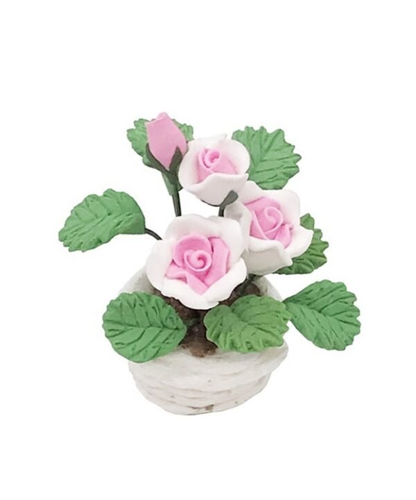 1:12 Mini House Toy Pocket Ornaments Simulation Potted Plant Rose, Pink and White Rose