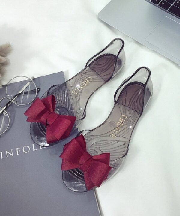 Beach Bow Plastic Transparent Flat Shoes Jelly Fish Mouth Shoes, 35, 36, 37, 38, 39, 40
