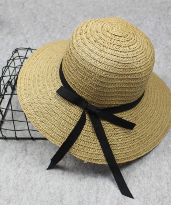 Grass Woven Wide-brimmed Foldable Hat Beach Sun Hat with bow for Women