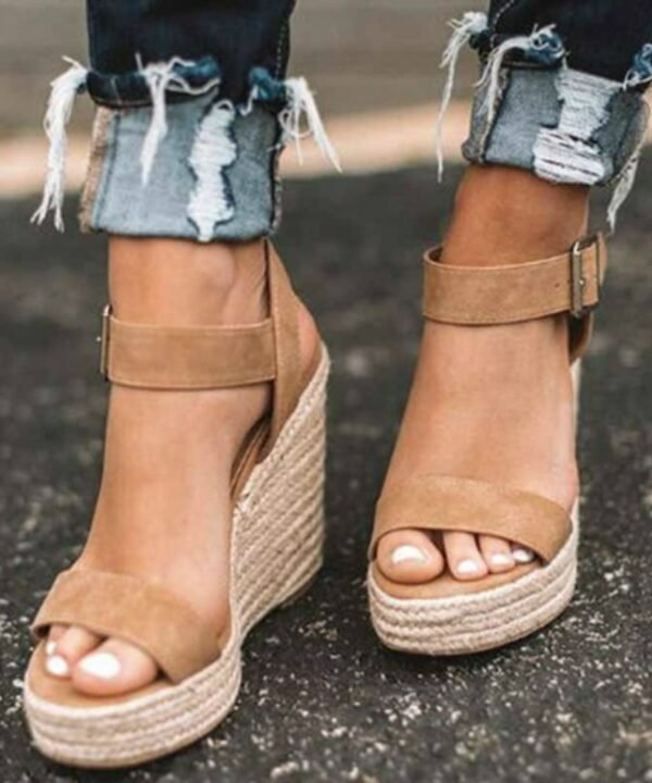 Fish Mouth Wedge Bottom Belt Buckle Hemp Rope Women Sandals, 35, 36, 37, 38, 39, 40, 41, 42, 43