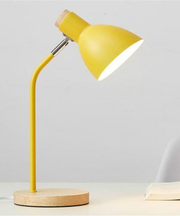E27 Button Switch Wood Table Lamp Metal Shade Desk Light Bedside Reading Book Light Home Decor, Normal Bulb, 5W LED White Light, 5W LED 3-color Dimming