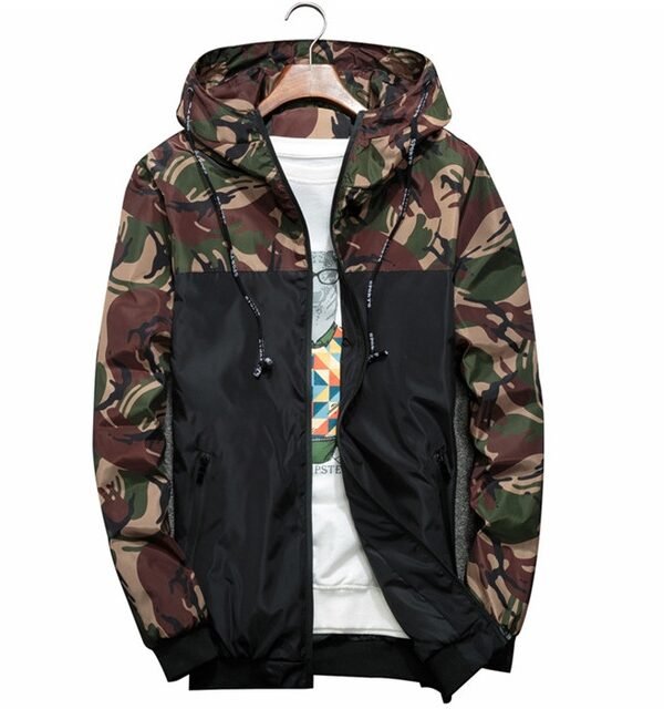 Men Bomber Jacket Thin Slim Long Sleeve Camouflage Military Jackets Hooded, M, L, XL, XXL, XXXL