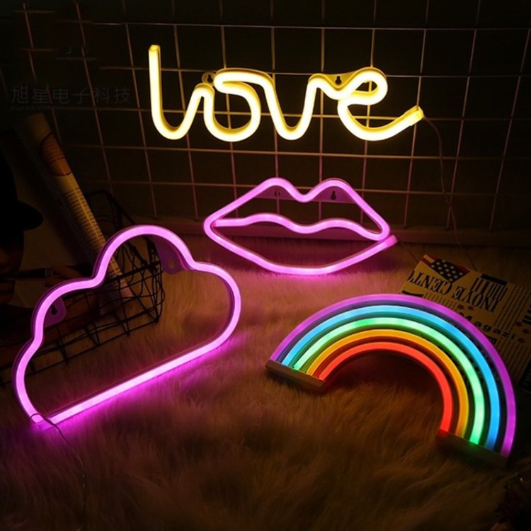 LED Neon Pendant Decoration Lamp Warm Night Light, LOVE, Pineapple, Great Love, Flamingo, Lightning, Christmas Tree, Animal Head, Pentagram, Kitten, Moon, Clouds, Lips, Cactus, Dolphin - Image 2