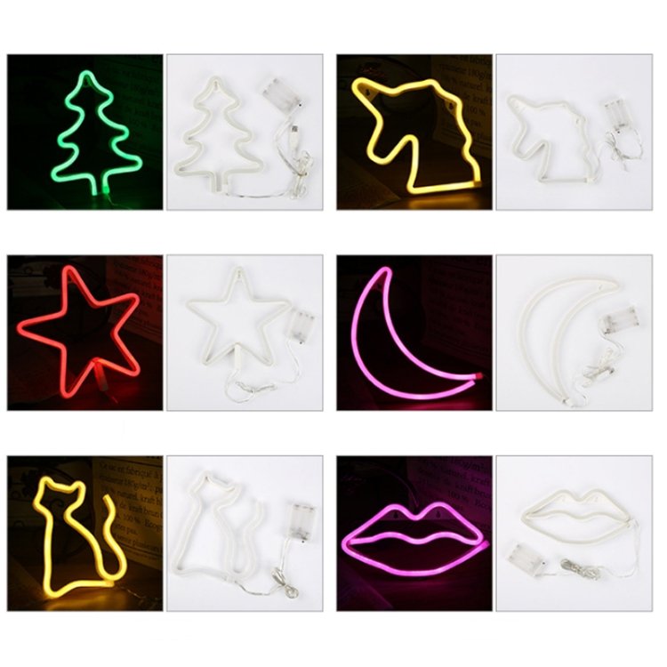 LED Neon Pendant Decoration Lamp Warm Night Light, LOVE, Pineapple, Great Love, Flamingo, Lightning, Christmas Tree, Animal Head, Pentagram, Kitten, Moon, Clouds, Lips, Cactus, Dolphin - Image 5