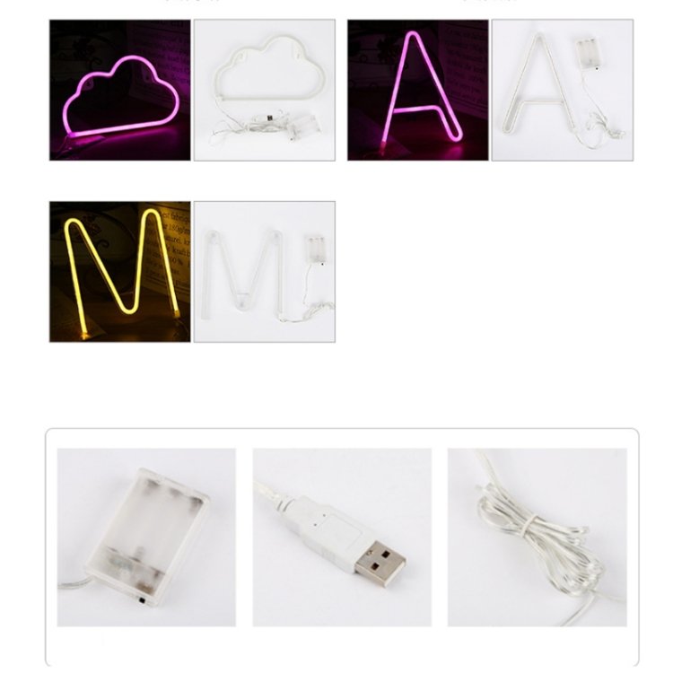LED Neon Pendant Decoration Lamp Warm Night Light, LOVE, Pineapple, Great Love, Flamingo, Lightning, Christmas Tree, Animal Head, Pentagram, Kitten, Moon, Clouds, Lips, Cactus, Dolphin - Image 6