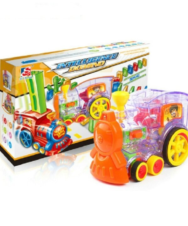Puzzle Domino Car Electric Train With Sound And Light Music Automatic Licensing Electric Car Toy, Transparent, Yellow Bee, White Cow