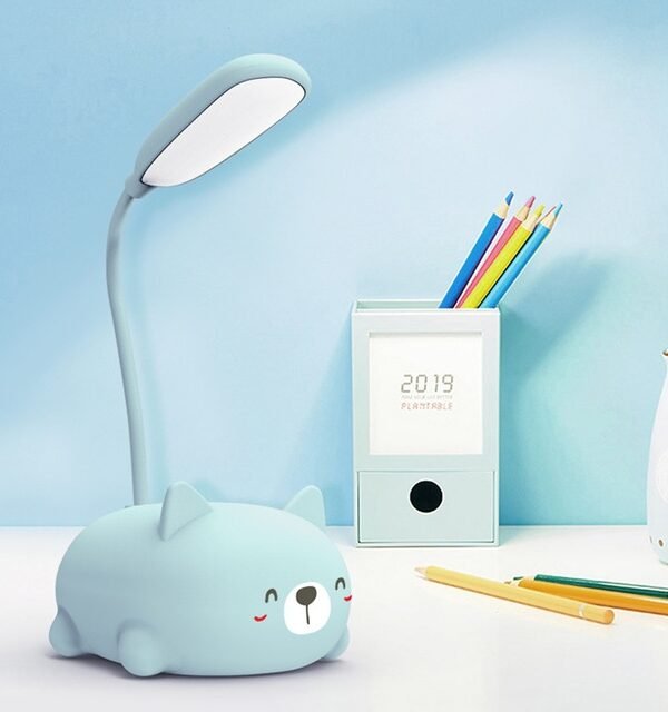 Cartoon Cat Design LED Eye Protection Reading Lamp USB Rechargeable Desk Lamp, Blue, White, Green, Pink
