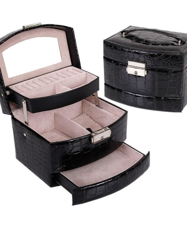 Multi-layer Large Capacity Storage Jewelry Box Cosmetic Case Leather Jewelry Storage Box, Black