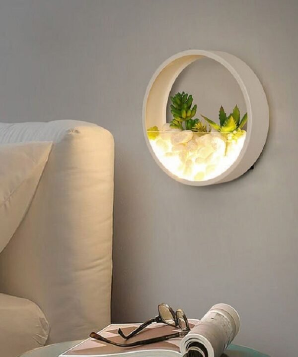 Living Room Background Wall Bedroom Bedside Round Succulent Garden Decorative Wall Lamp, 20 x 5 cm, 30 x 5 cm