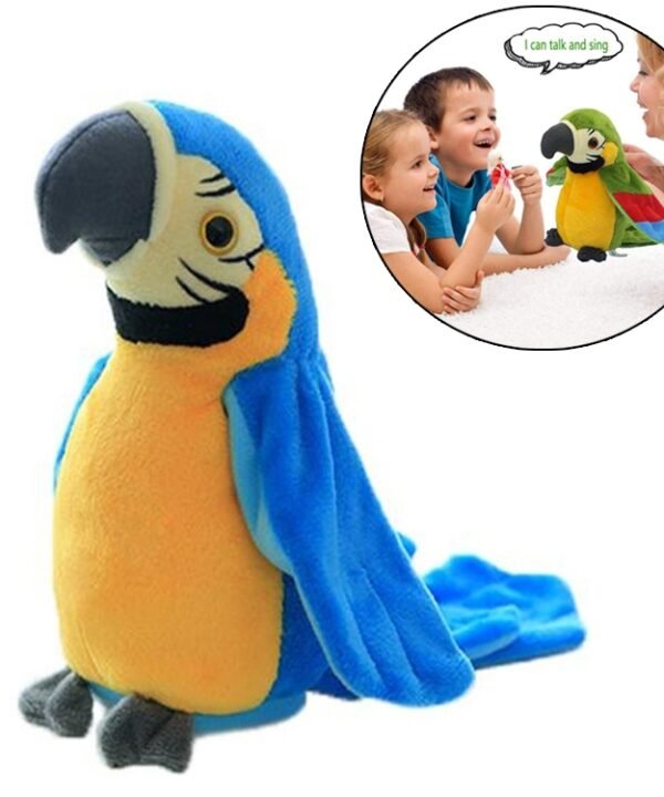 Plush Toy Parrots Recording Talking Parrots Will Twist the Fan Wings Children Toys, Height 18cm