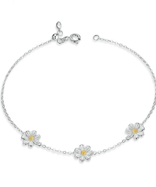 S925 Sterling Silver Platinum Plated Bracelet Cute Daisy Bracelet