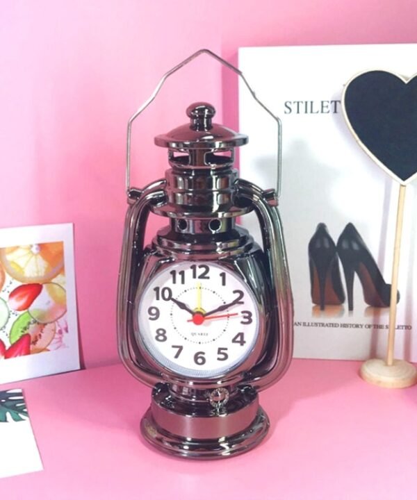 Retro Table Oil Lamp Small Alarm Clock Desktop Table Clock Living Room Decoration Supplies Office Craft Jewelry, Silver, Bronze, Ebony