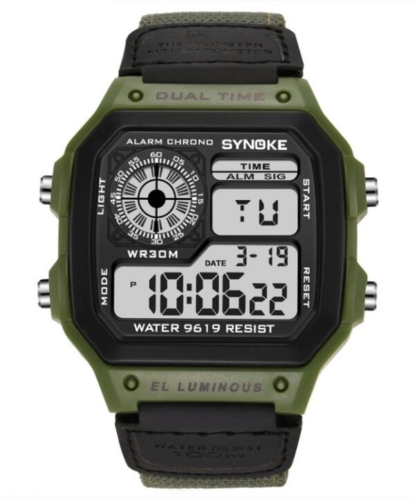 SYNOKE 9619B Nylon Canvas Strap Luminous Waterproof Digital Watch, Green Head Green Belt, Green Head Black Belt, Black Head Black Belt, Black Head Green Belt