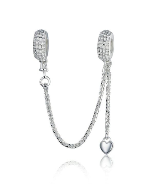925 Sterling Silver Love Heart Safety Chain Charms Stopper Pendant Women Bracelets DIY Jewelry
