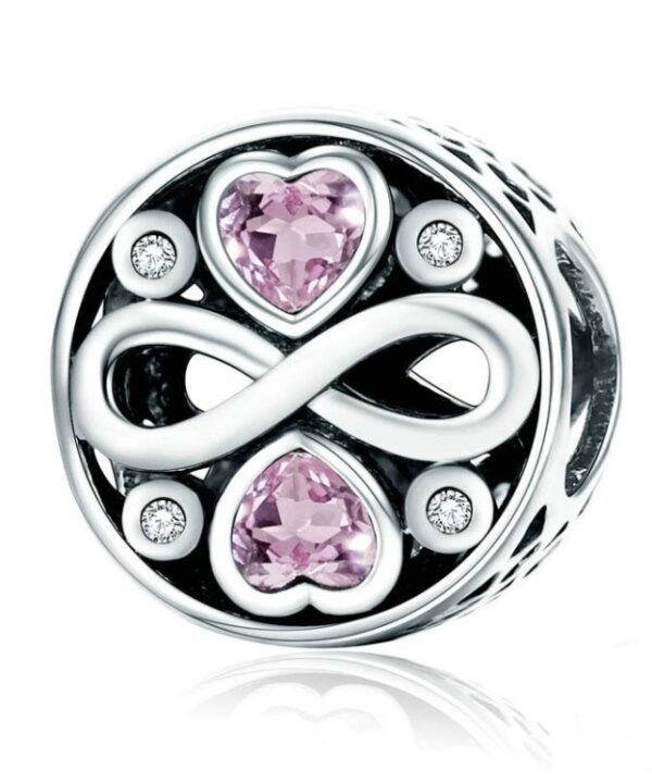 925 Sterling Silver Infinity Love Pink Heart Crystal Beads Charm Bracelets Jewelry