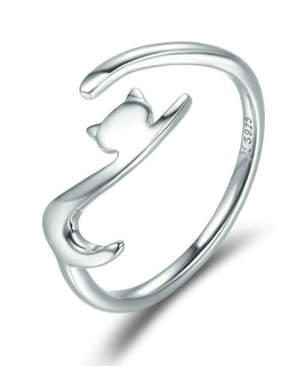 Naughty Cat Sterling Silver Ring Fashion Open Ring, SCR220-B, SCR220