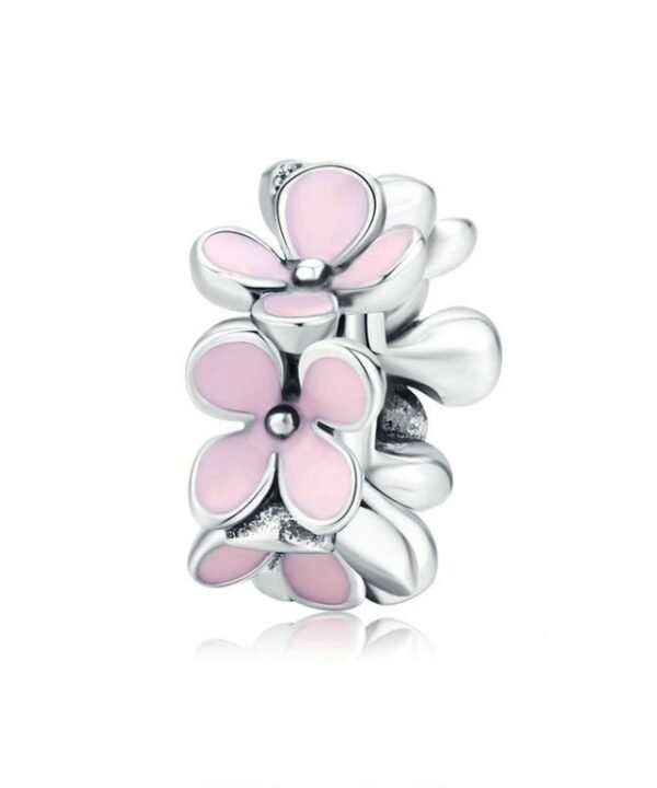 925 Sterling Silver Pink Enamel Flower Charm Women Bracelet  DIY Jewelry Beads